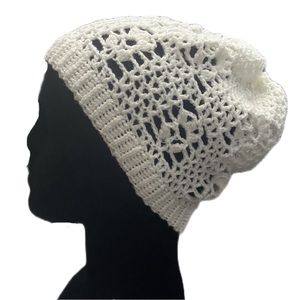 Snow White Flower Lace Crochet Knit Beanie Winter Hat